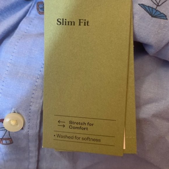 Goodfellow Men's Spring Blue Full Button Short Sleeve Shirt L Slim Fit NWT - Picture 3 of 9